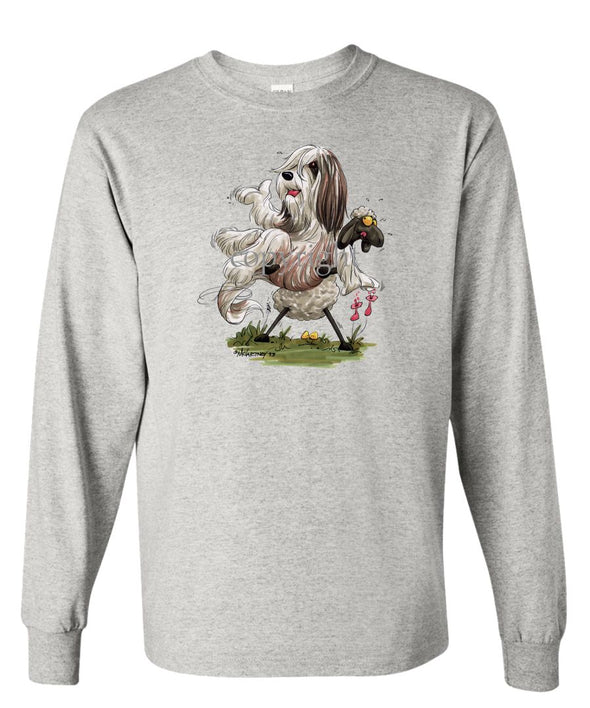 Bearded Collie - Sheep Holding Up Beardie - Caricature - Long Sleeve T-Shirt