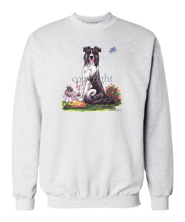 Border Collie - Sitting With Sheep In Dish - Caricature - Sweatshirt