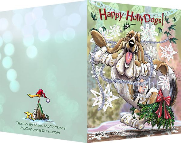 Basset Hound - Happy Holly Dog Pine Skirt - Christmas Card