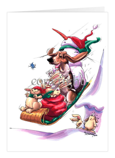 Basset Hound - Toboggan - Christmas Card