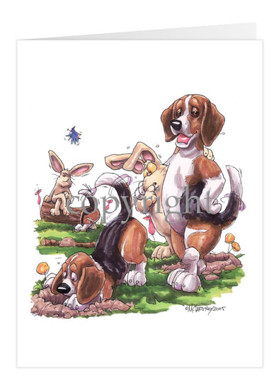 Beagle - Digging With Rabbits - Caricature - Card