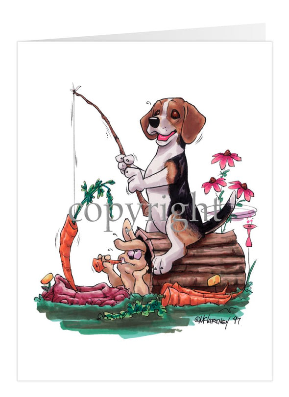 Beagle - Fishing With Carrot - Caricature - Card