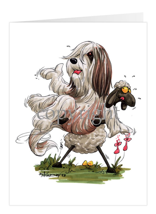 Bearded Collie - Sheep Holding Up Beardie - Caricature - Card