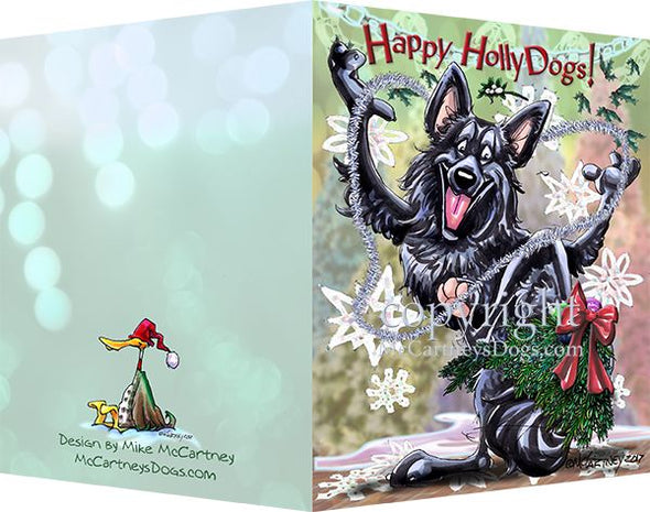 Belgian Sheepdog - Happy Holly Dog Pine Skirt - Christmas Card