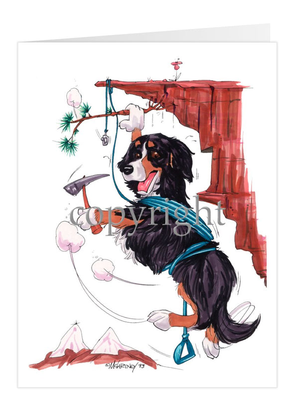 Bernese Mountain Dog - Hanging From Cliff - Caricature - Card
