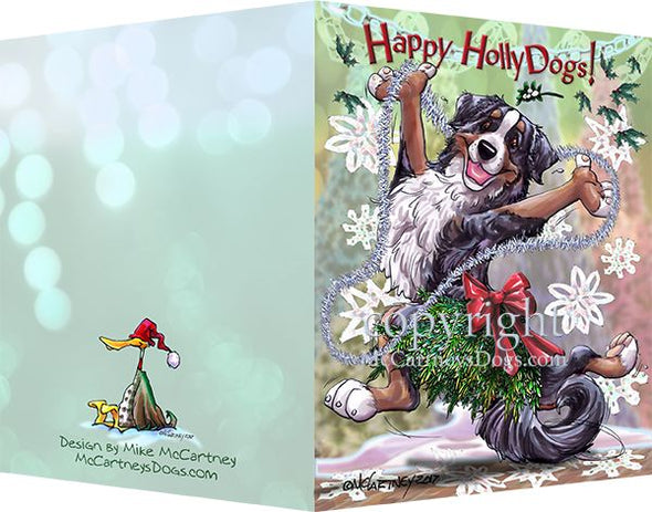 Bernese Mountain Dog - Happy Holly Dog Pine Skirt - Christmas Card