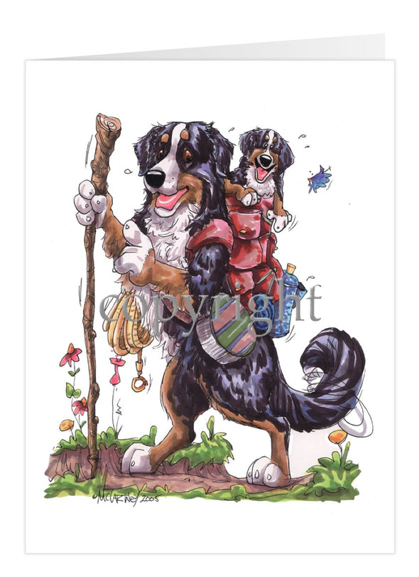 Bernese Mountain Dog - Hiking With Backpack - Caricature - Card