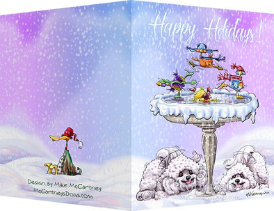Bichon Frise - Frozen Bird Bath - Christmas Card