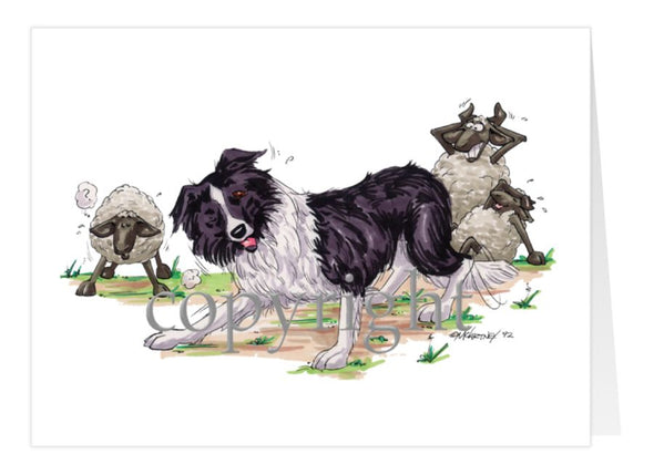 Border Collie - Herding Sheep - Caricature - Card