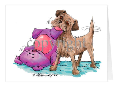 Border Terrier - With Stuffed Toy - Caricature - Card