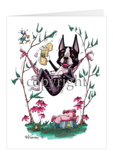 Boston Terrier - Hammock - Caricature - Card