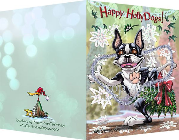 Boston Terrier - Happy Holly Dog Pine Skirt - Christmas Card