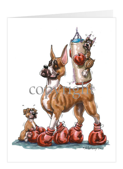 Boxer - Puppies With Boxing Bag - Caricature - Card