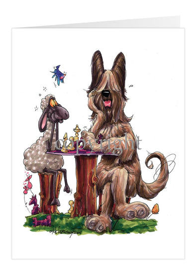 Briard - Playing Chess With Sheep - Caricature - Card
