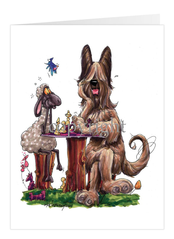 Briard - Playing Chess With Sheep - Caricature - Card