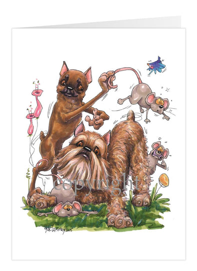 Brussels Griffon - Group With Mice - Caricature - Card