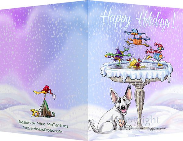 Bull Terrier - Frozen Bird Bath - Christmas Card