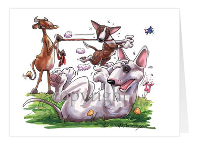 Bull Terrier - Group With Cow - Caricature - Card