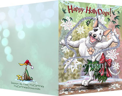 Bull Terrier - Happy Holly Dog Pine Skirt - Christmas Card