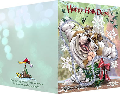 Bulldog - Happy Holly Dog Pine Skirt - Christmas Card