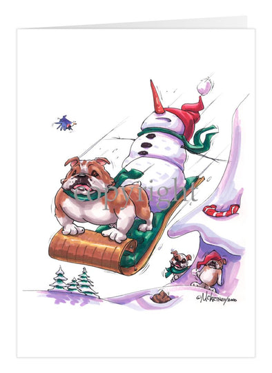 Bulldog - Toboggan - Christmas Card