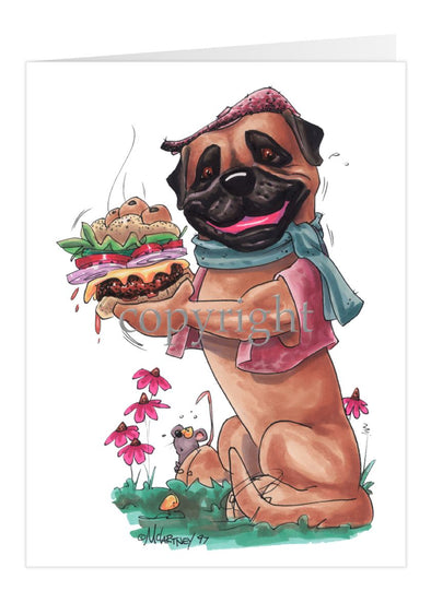 Bullmastiff - Cheeseburger - Caricature - Card