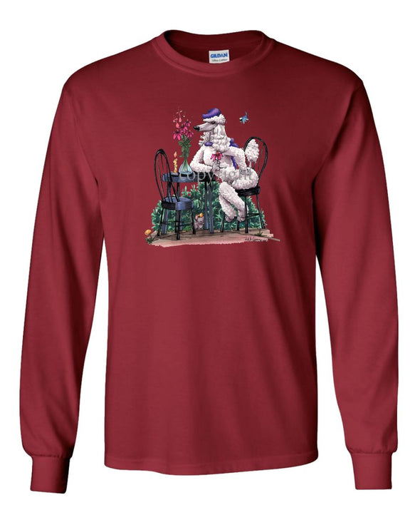 Poodle  White - Sitting At Table - Caricature - Long Sleeve T-Shirt