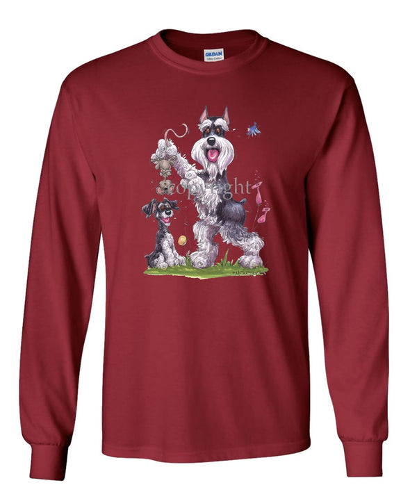 Schnauzer - Standing Holding Mouse - Caricature - Long Sleeve T-Shirt