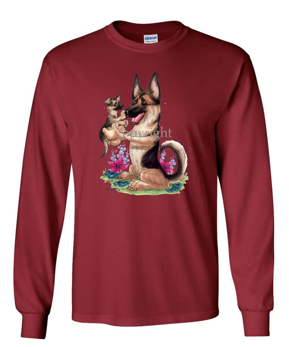 German Shepherd - Holding Puppy - Caricature - Long Sleeve T-Shirt