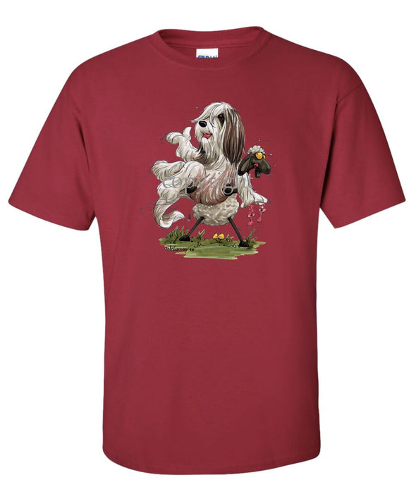 Bearded Collie - Sheep Holding Up Beardie - Caricature - T-Shirt