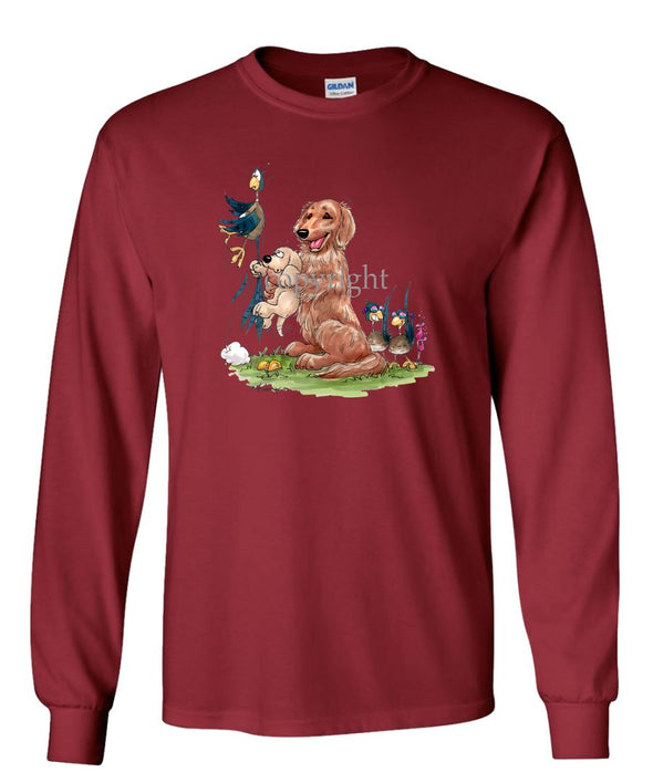 Golden Retriever - Puppy Holding Pheasants Tail - Caricature - Long Sleeve T-Shirt