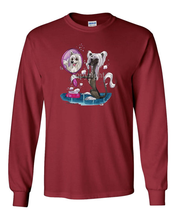 Chinese Crested - Looking In Mirror - Caricature - Long Sleeve T-Shirt