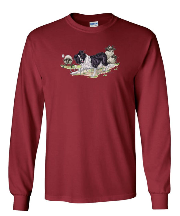 Border Collie - Herding Sheep - Caricature - Long Sleeve T-Shirt
