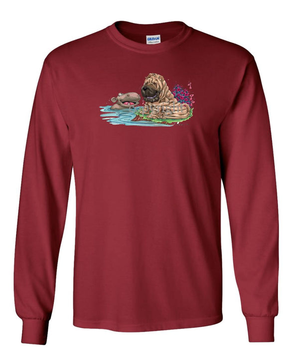 Shar Pei - Hippo Water - Caricature - Long Sleeve T-Shirt