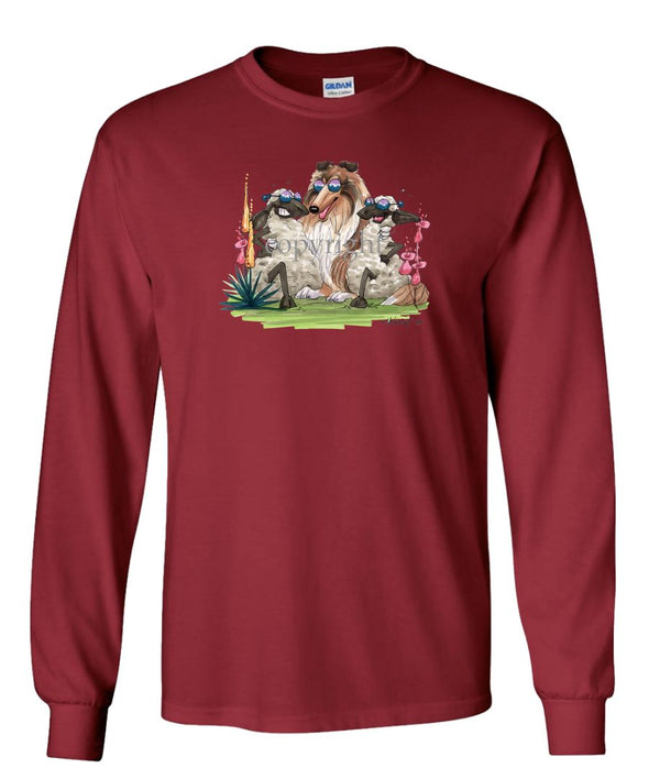 Collie - Hugging Sheep - Caricature - Long Sleeve T-Shirt