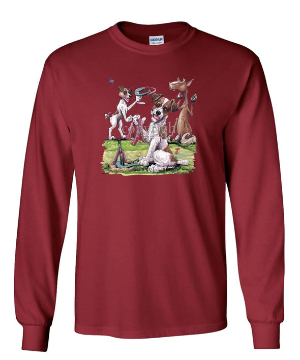 Jack Russell Terrier - Group Playing Horseshoes - Caricature - Long Sleeve T-Shirt