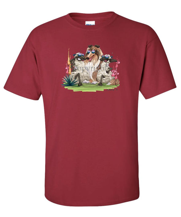 Collie - Hugging Sheep - Caricature - T-Shirt