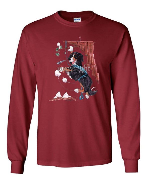 Bernese Mountain Dog - Hanging From Cliff - Caricature - Long Sleeve T-Shirt