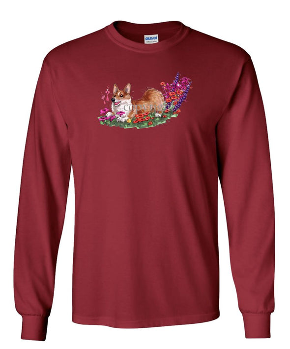 Welsh Corgi Pembroke - Flowers - Caricature - Long Sleeve T-Shirt