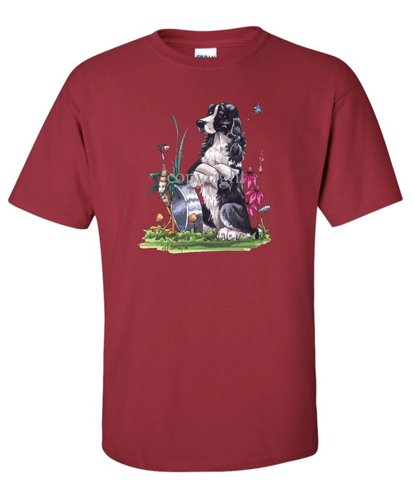 English Springer Spaniel - Sitting By Bowl With Pheasant - Caricature - T-Shirt
