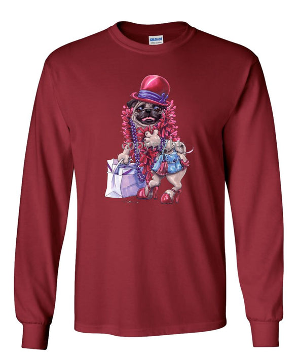 Pug - Red Hat - Caricature - Long Sleeve T-Shirt