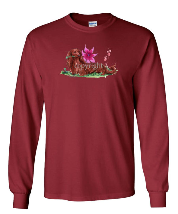 Dachshund  Longhaired - With Flower - Caricature - Long Sleeve T-Shirt