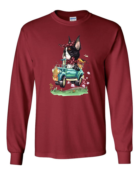 Boston Terrier - Jalopy Hauling Beans - Caricature - Long Sleeve T-Shirt