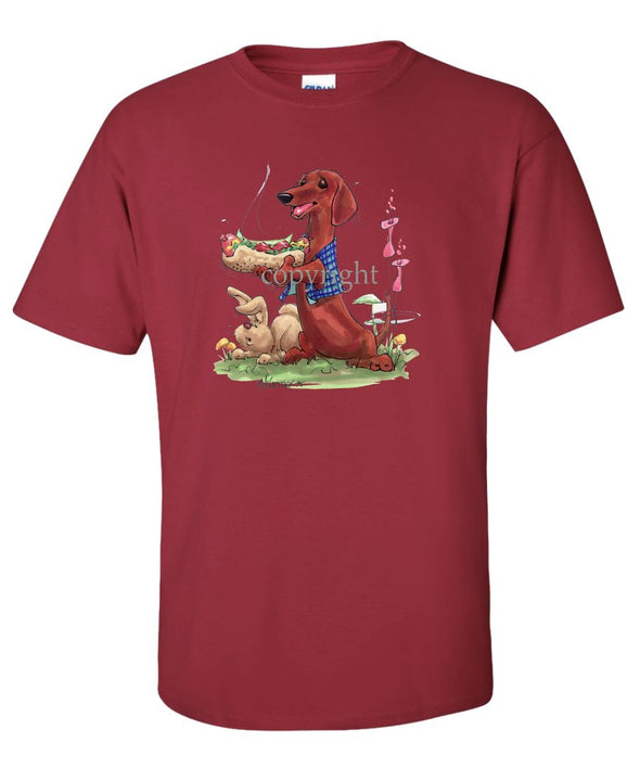 Dachshund  Smooth - Hotdog - Caricature - T-Shirt