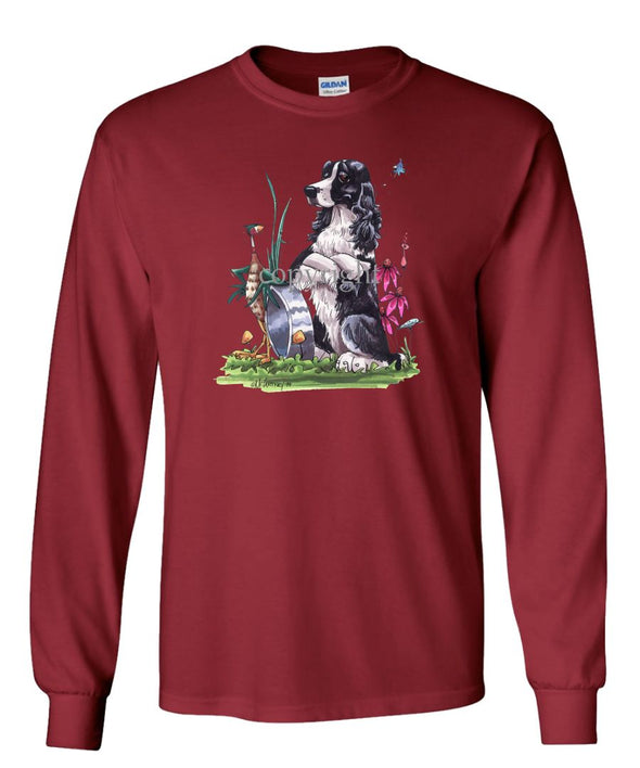 English Springer Spaniel - Sitting By Bowl With Pheasant - Caricature - Long Sleeve T-Shirt
