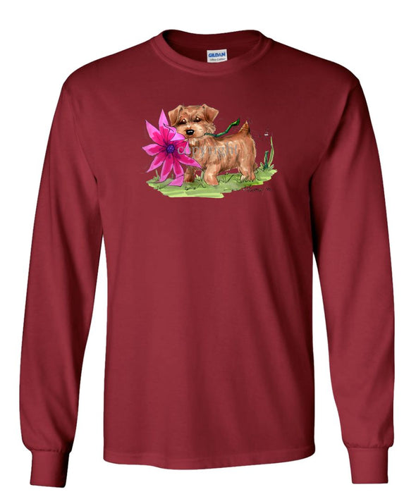 Norfolk Terrier - With Flower - Caricature - Long Sleeve T-Shirt