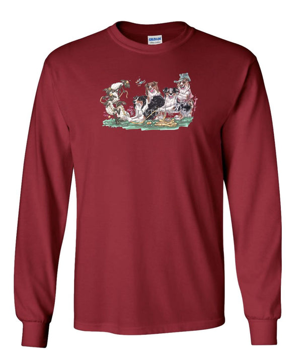 Australian Shepherd - Group Tug A War - Caricature - Long Sleeve T-Shirt