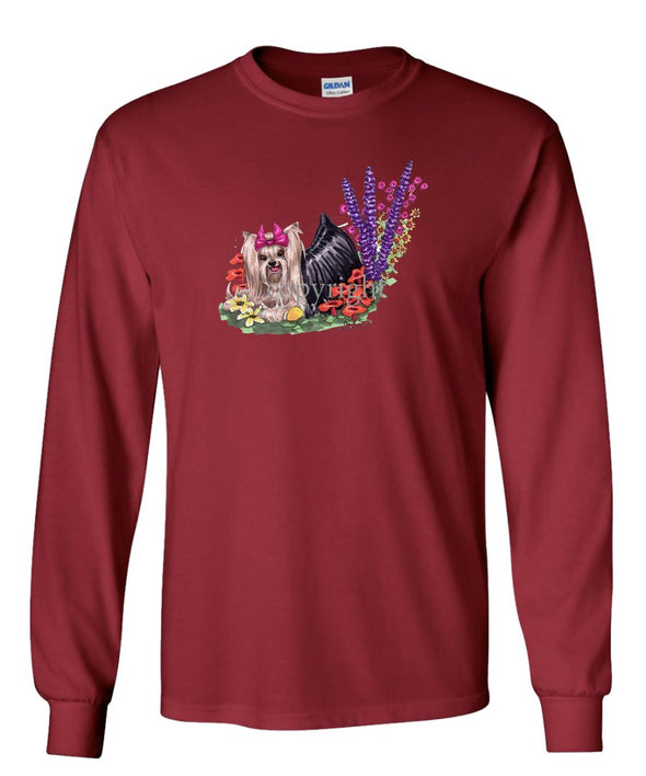 Yorkshire Terrier - Puppy Pose In Flowers - Caricature - Long Sleeve T-Shirt