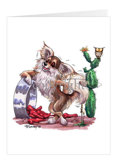 Chihuahua Longhaired - Standing With Dish And Peppers - Caricature - Card