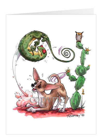 Chihuahua Smooth - Chasing Lizard - Caricature - Card
